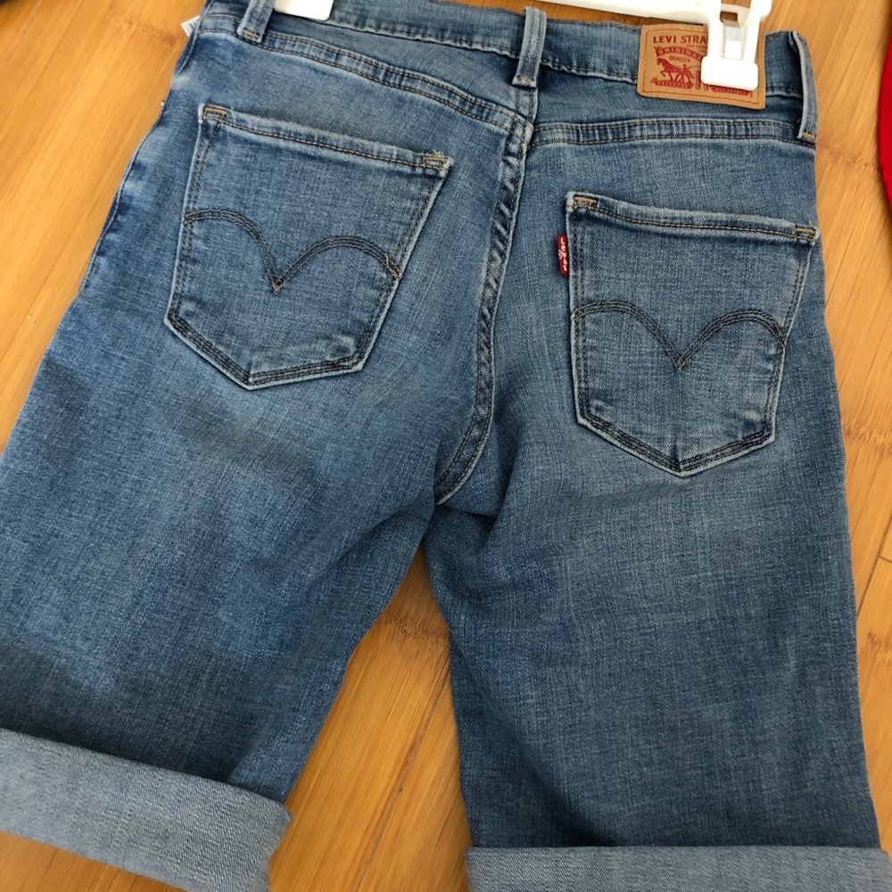 Mid length jean shorts